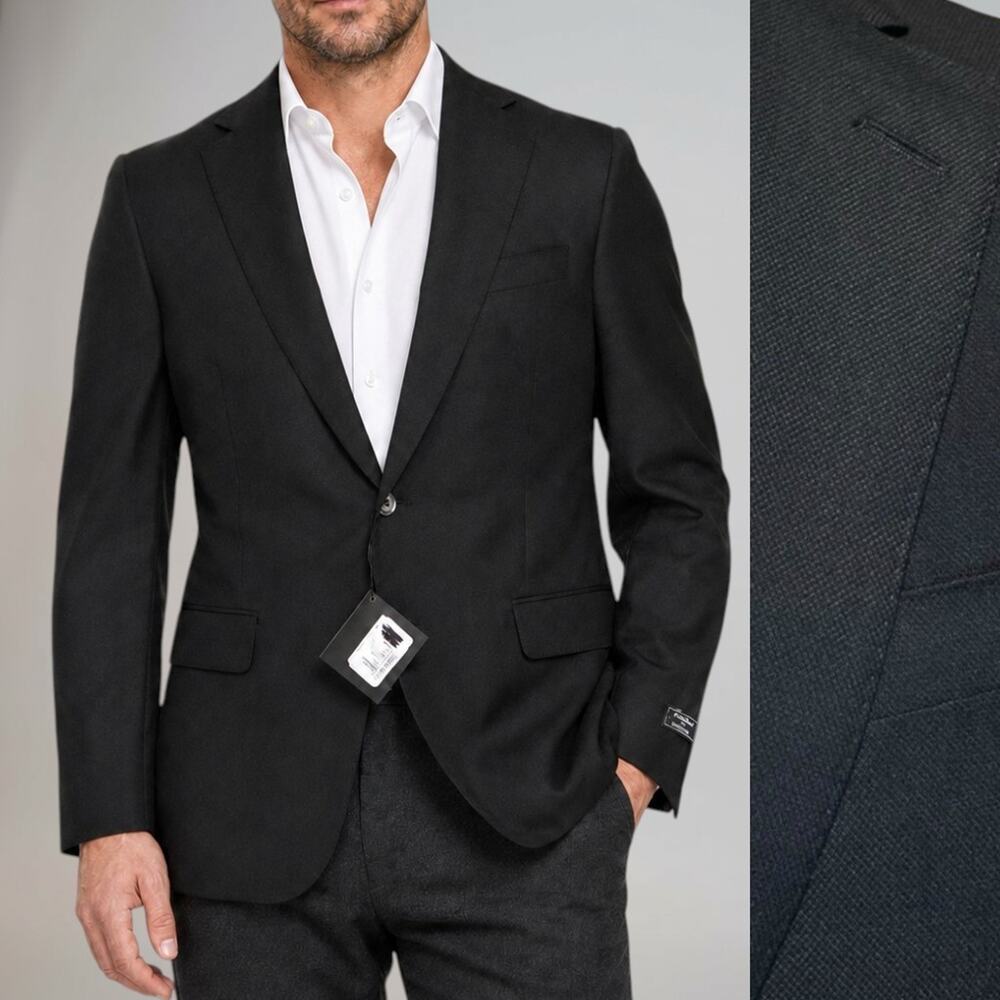 New Samuelsohn Blazer 40R Black Textured S130s Sport Jacket NWT $998 - Picture 2 of 16